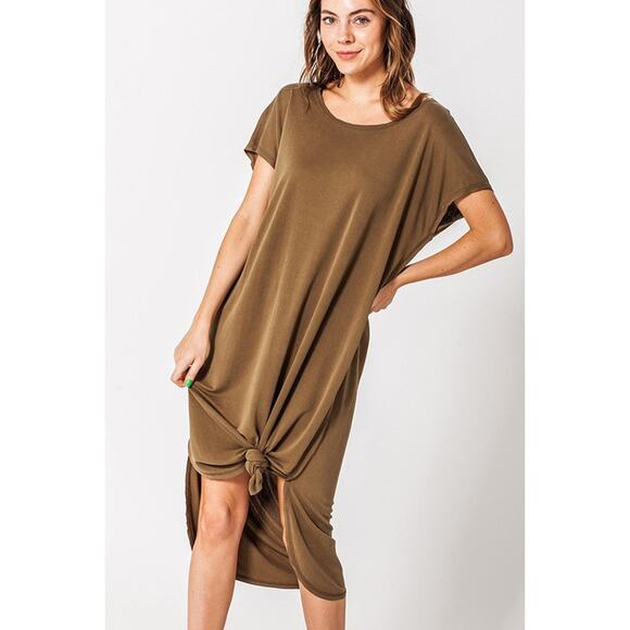 Not So Basic Long Dress-Deep Olive - Picture 1 of 2